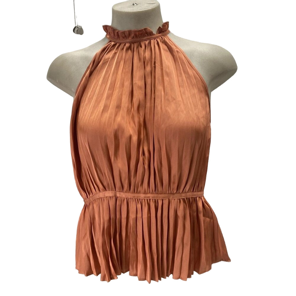NEW MAJE Leville Pleated Halter Top Terracotta Size S | Sleeveless Designer